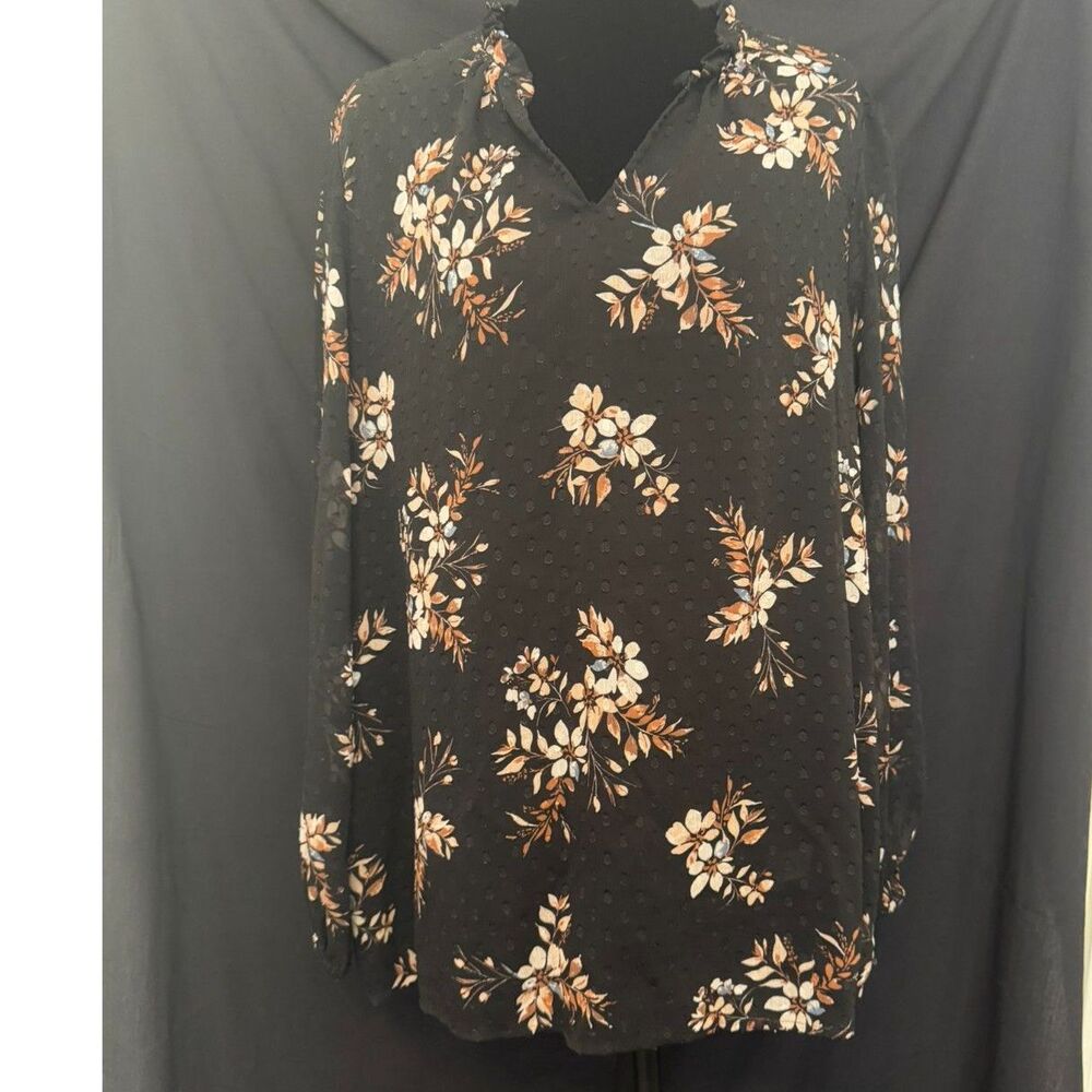 #256 - Hilary Radley Black Floral Print Women's Blouse 2XL